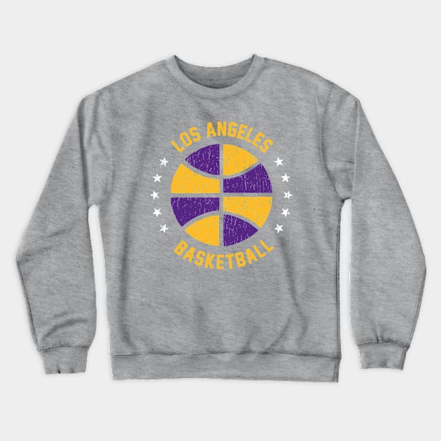 Retro Distressed Los Angeles Basketball Crewneck Sweatshirt by Double-Double Designs